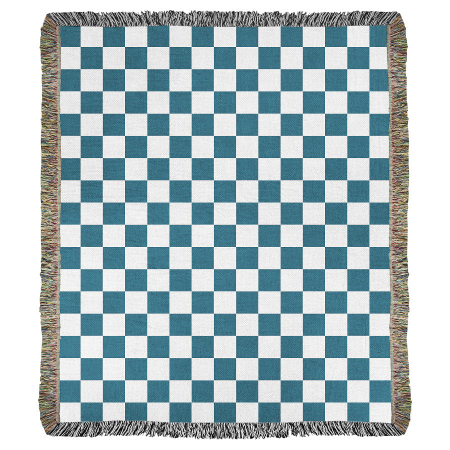 Product image of teal and white checkered woven throw blanket titled Solana Checkered.