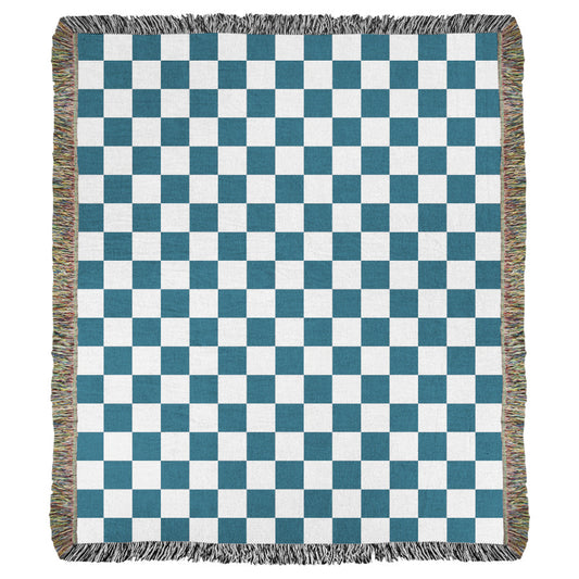 Product image of teal and white checkered woven throw blanket titled Solana Checkered.