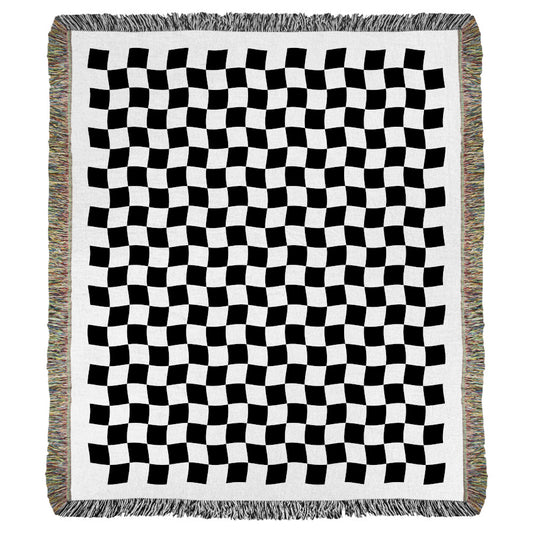 Product image of black and white checkered woven throw blanket titled Torrey Checkered.