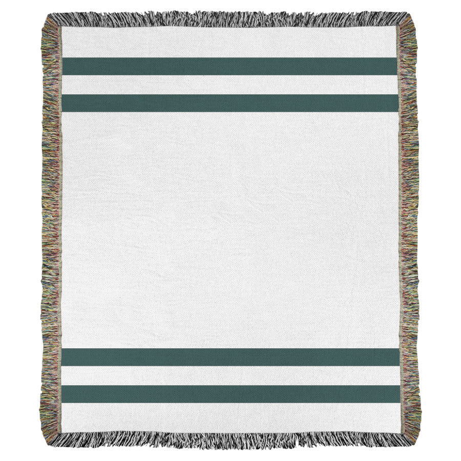 Product image of white with green striped woven throw blanket titled Fletcher Stripes.