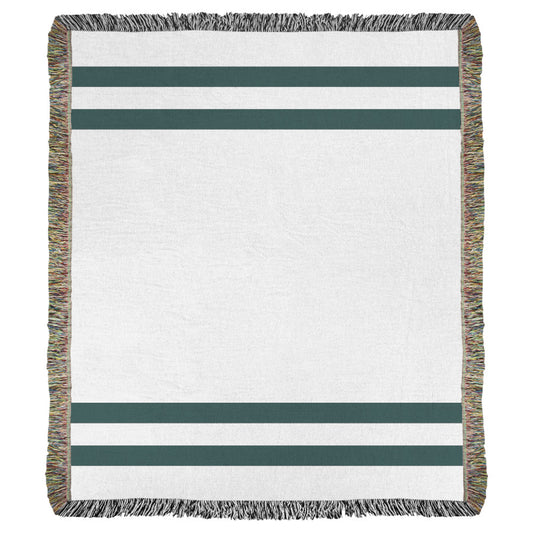 Product image of white with green striped woven throw blanket titled Fletcher Stripes.